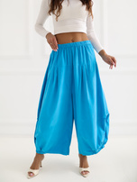 Niebieskie sztruksowe spodnie alladynki bez zapięcia