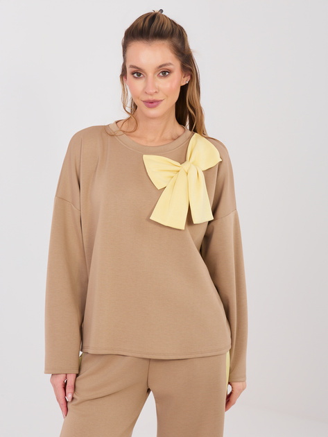 Ciemnobeżowy komplet z szerokimi spodniami RUE PARIS