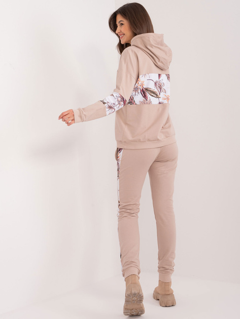 Hurt Beżowy damski komplet dresowy z nadrukiem