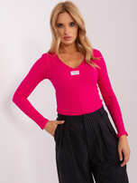 Fuchsia wholesale long-sleeve striped blouse.
