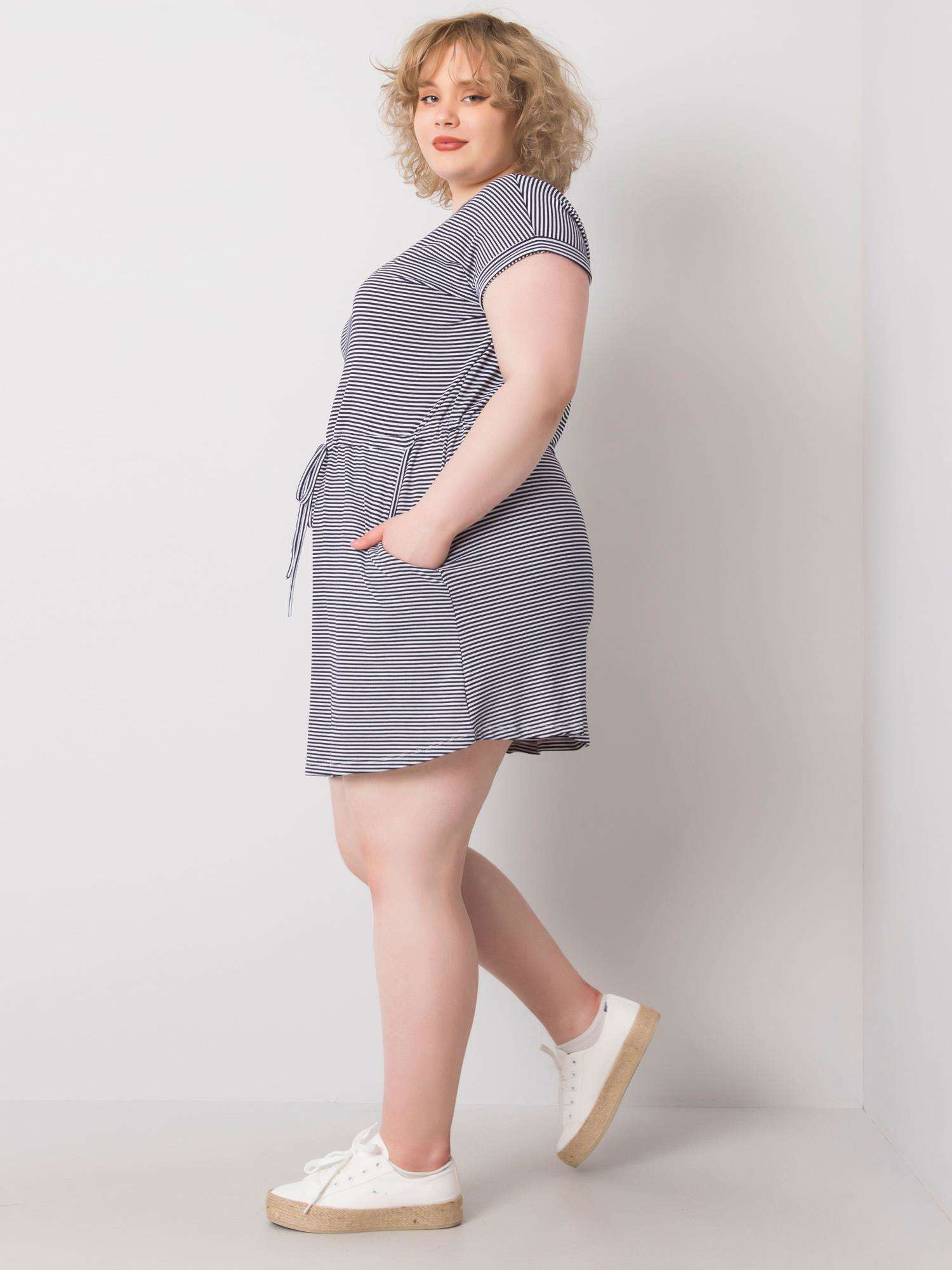 Navy Blue and White Plus Size Sariyah Striped Mini Dress