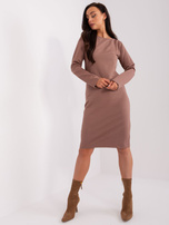 Hurt Brązowa sukienka dresowa z długim rękawem