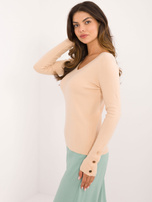 Hurtownia Beżowy sweter klasyczny z długim rękawem