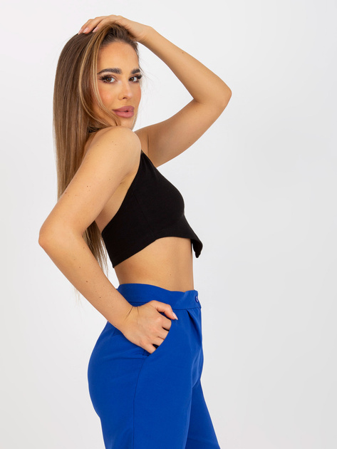 Hurtownia Czarny dopasowany crop top basic w prążki RUE PARIS