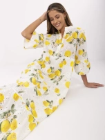Ecru-yellow oversized maxi dress with ruffle.