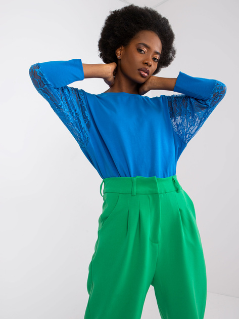 Ciemnoniebieska bluzka z koronkowymi rękawami Hawana RUE PARIS