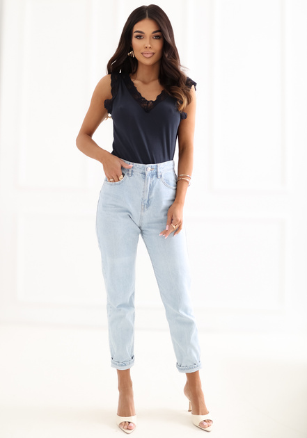 Granatowy prążkowany top bez rękawów