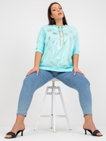 Miętowa bawełniana bluzka plus size z nadrukiem