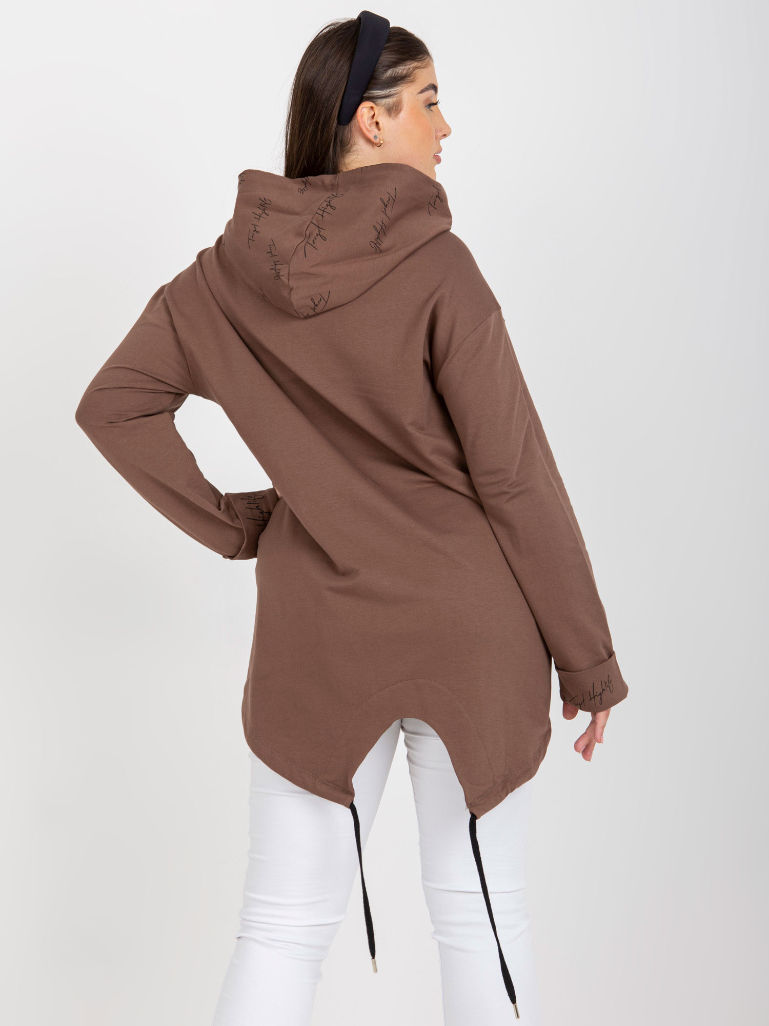 Brązowa rozpinana bluza plus size z kapturem i napisami