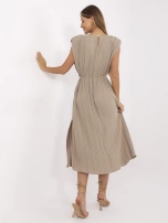 Dark beige midi dress with slits.