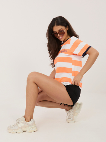 Fluo pomarańczowo-granatowy t-shirt z napisami