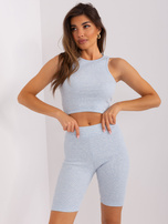 Light blue mélange casual three-piece set with a sweatshirt.
