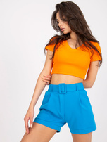 Niebieskie jednokolorowe eleganckie szorty