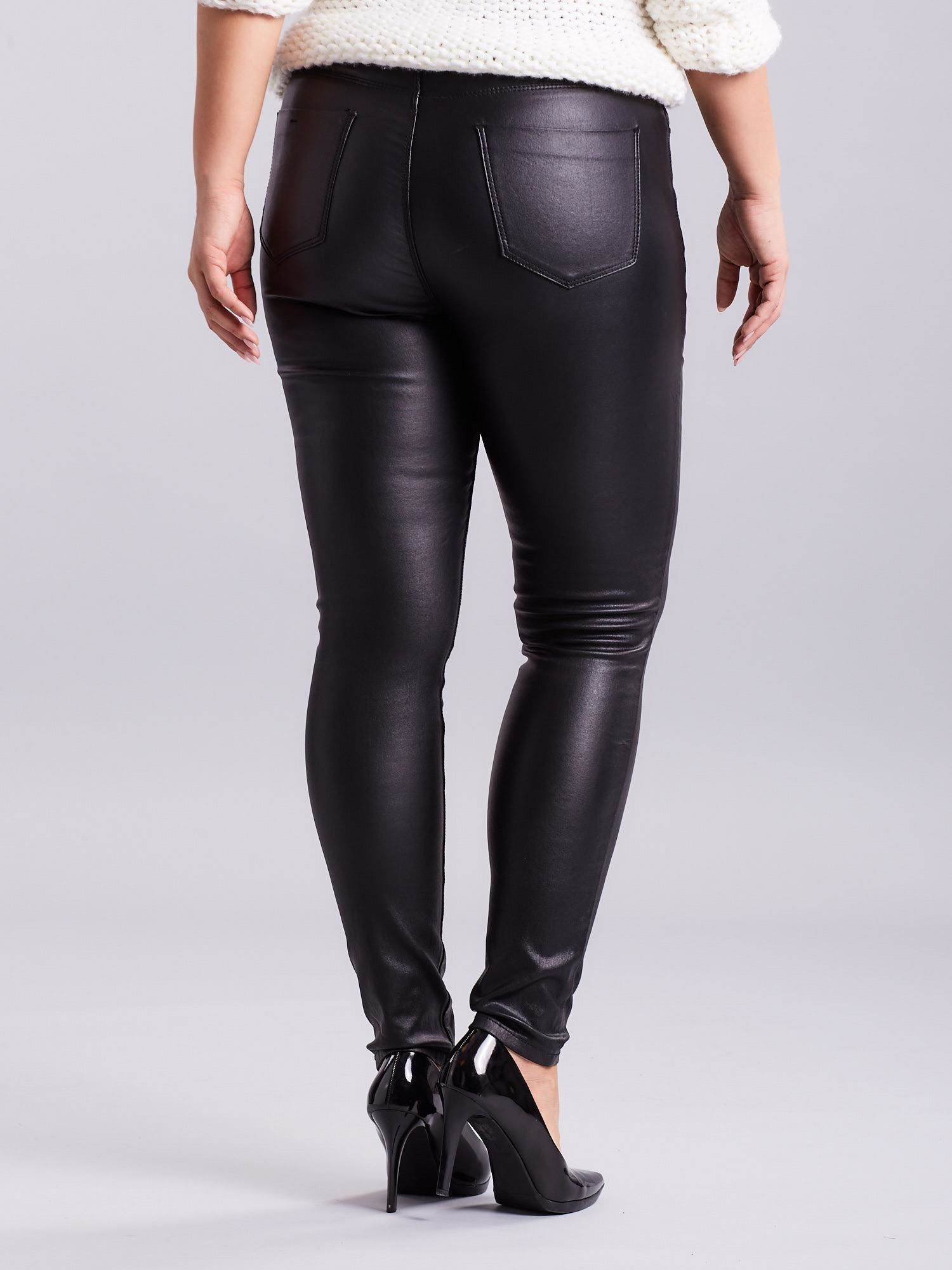 Czarne woskowane spodnie skinny PLUS SIZE