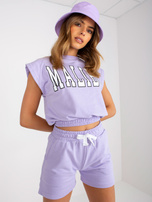 Fioletowy dwuczęściowy komplet dresowy z szortami 