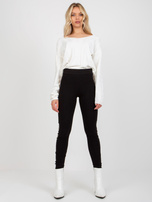 Hurt Czarno-beżowe gładkie legginsy na co dzień z lampasami