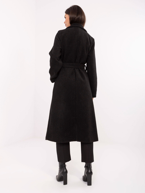 Czarny damski płaszcz boucle z kieszeniami