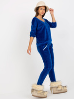 Hurt Kobaltowy komplet welurowy z dekoltem w serek 