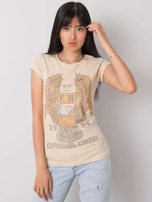 Beżowy t-shirt z aplikacją Haley