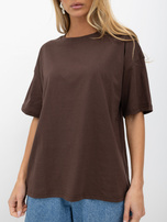 Brązowy damski t-shirt basic o kroju oversize