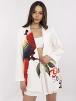 Kremowa damska marynarka z tropikalnym nadrukiem