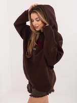 Czekoladowo-bordowa dresowa bluza z kapturem RUE PARIS 