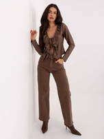 Brązowa krótka bluzka z wiązaniem 