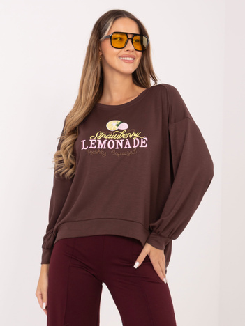 Czekoladowa bluza z haftowanym napisem RUE PARIS 