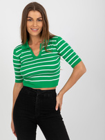 Hurtownia Zielona krótka bluzka polo z dekoltem V