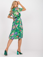 Zielona midi sukienka plisowana z kwiatowymi printami