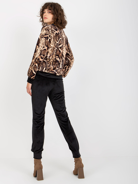 Hurt Jasnobeżowo-czarny komplet welurowy ze spodniami RUE PARIS