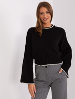 Hurtownia Czarny damski sweter dzianinowy oversize