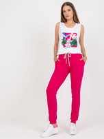 Biało-różowy dwuczęściowy komplet letni z bawełny - Hurtownia Internetowa