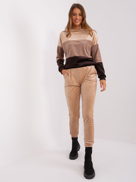 Hurt Beżowo-ciemnobrązowy bawełniany komplet welurowy RUE PARIS