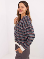 Granatowy rozpinany sweter w paski  RUE PARIS 