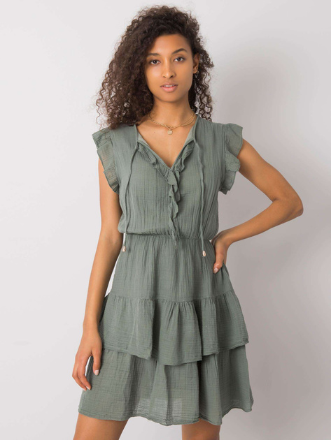 Khaki sukienka z falbanami Melbina OCH BELLA