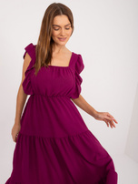 Wholesale Dark Purple Midi Dress with Ruffle
