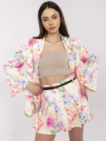 Ecru-niebieski elegancki komplet z paskiem