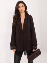 Brązowo-czarna elegancka marynarka z koronką