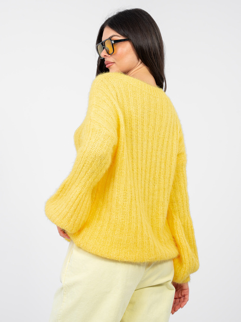 Żółty damski sweter oversize z domieszką wełny