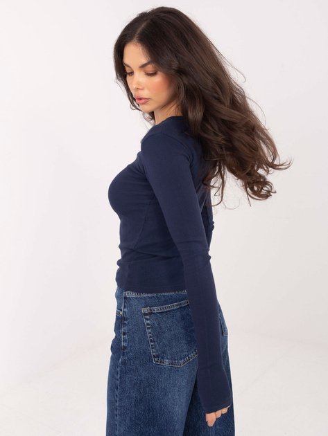 Granatowa bluzka basic z okrągłym dekoltem