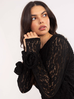 Czarna koronkowa bluzka z drapowaniem