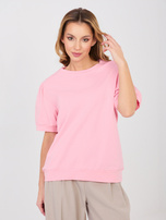 Pastelowa różowa damska bluzka basic z bawełny RUE PARIS 