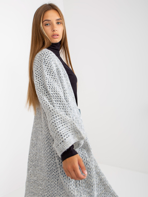 Hurtownia Szary długi ażurowy kardigan oversize OCH BELLA