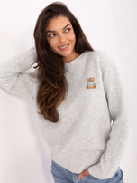 Jasnoszary damski sweter z okrągłym dekoltem