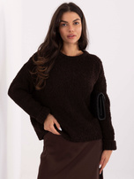 Dark brown oversized boucle sweater.