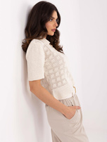 Hurt Jasnobeżowy ażurowy sweter z krótkim rękawem BASIC FEEL GOOD