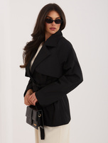 Czarny krótki płaszcz o kroju trencza RUE PARIS 