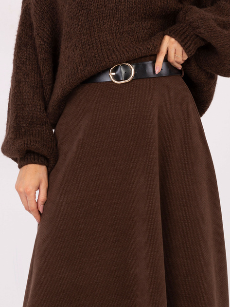 Brązowa rozkloszowana spódnica z paskiem RUE PARIS