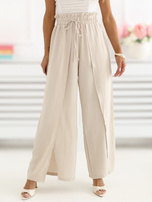 Beżowe szerokie spodnie na lato